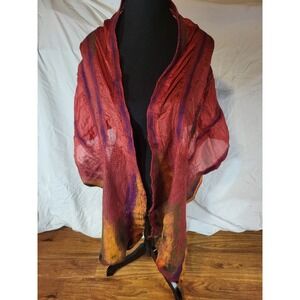 Windhorse Silk Wool Blend Tie Dye Red & Orange Scarf Boho